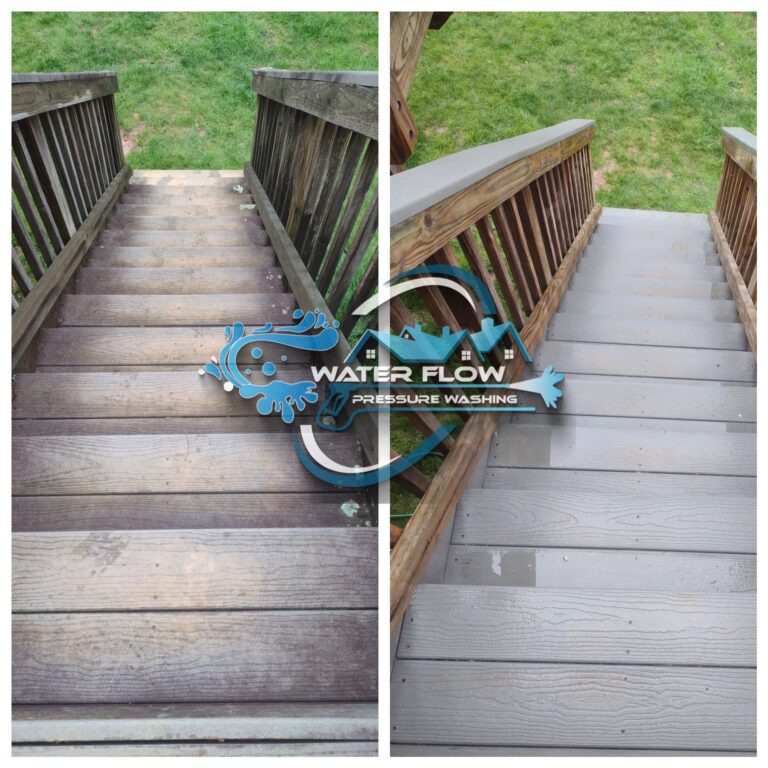 deck stairs pressure washing from Waterflow Pressure Washing