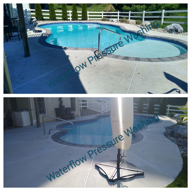 pool concrete cleaning before and after | Waterflow Pressure Washing